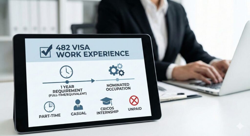 ipad showing information on screen for 482 visa work experience requirements