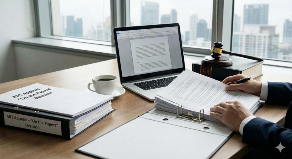 Binders with documents for ART appeals on the papers decision