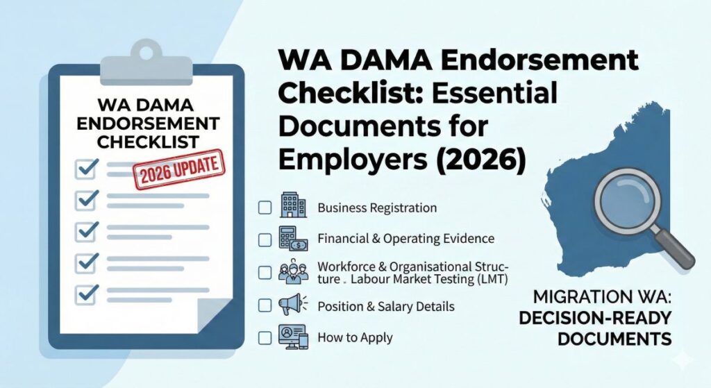 wa dama endorsement checklist with paperclip and paper with ticks on it