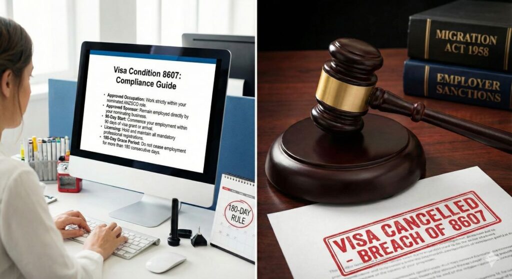 on the desktop screen shows guide for visa condition 8607