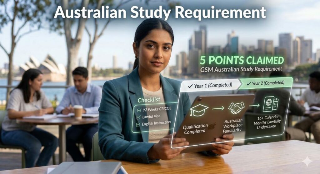 A girl on ipad to see if she meets Australian Study Requirement