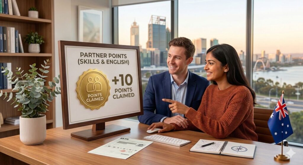 two people sitting and calculating partner points for their visa