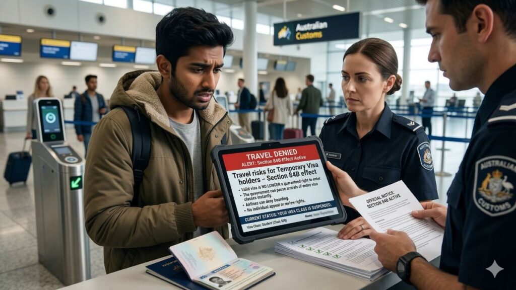 person is stopped at airport because of activation of section 84B 