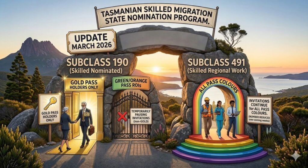 Tasmania State nomination march 2026 update showing subclass 190 and 491 Pass colors