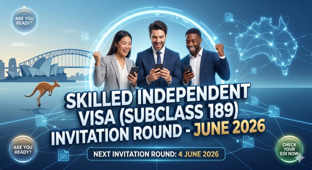 happy people in the photo with announcement of subclass 189 invitation round june 2026
