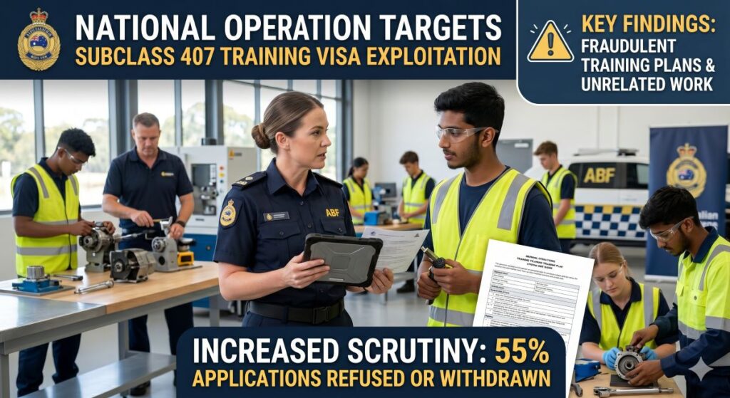 ABF officer questioning employer for subclass 407 Training visa misuse and exploitation