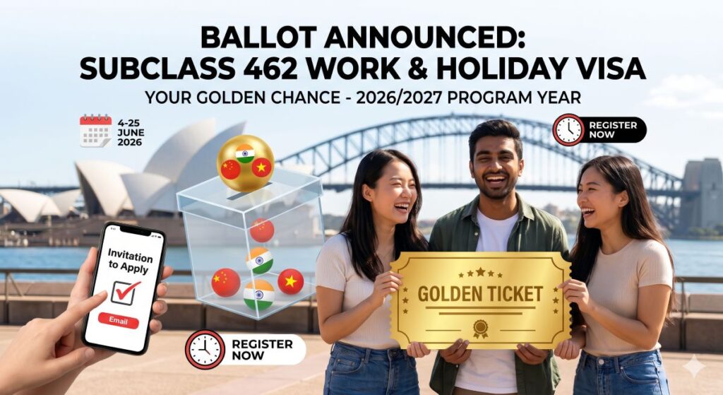 462 visa ballot open from 4 june 2026 for work and holiday visa and people feel happy with this golden ticket